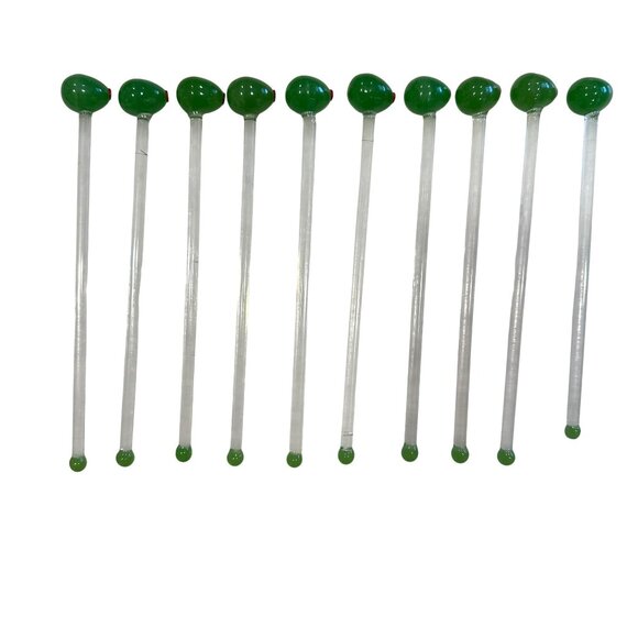 Set Of 10 Glass Pimento Stuffed Green Olive Cocktail Swizzle Sticks 8" Barware - Picture 1 of 7